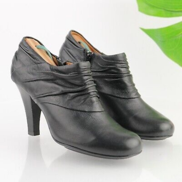 Black Leather Heeled Ankle Boots - Picture 1 of 8